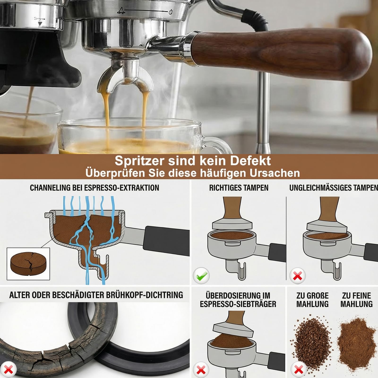 51mm Siebträger für De'Longhi La Specialista EC9335/EC9665, Doppelauslauf