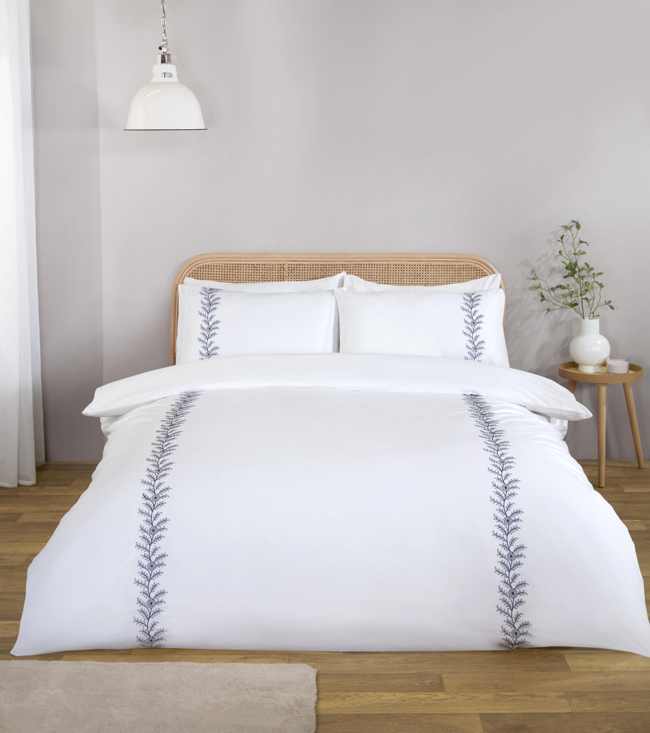 Rapport Home Floral Duvet Cover Set - Embroidered Bedding Quilt Cover - Double Size