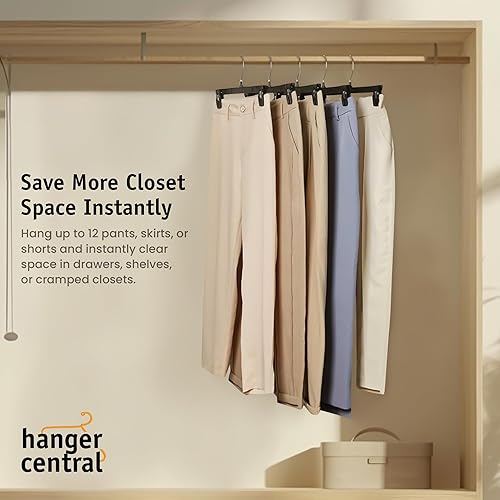 Miniatura 4 de Hanger Central - Paquete de 12 perchas para pantalones - Perchas delgadas de plástico resistentes de 12 pulgadas con clips para faldas, pantalones,