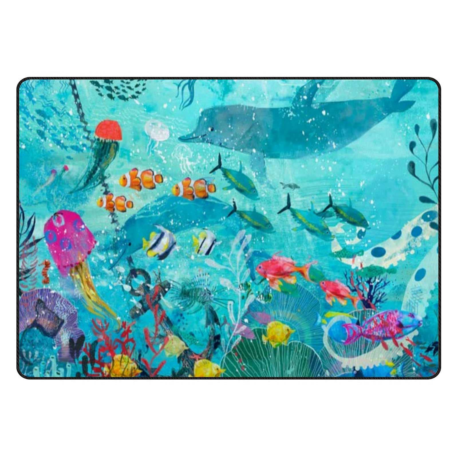 Tapis bleu sous-marin anti-peluche grand format velours corail épais