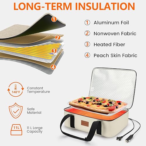 Vista 15 de Calentador de alimentos eléctrico para cazuelas, bolsa de almuerzo para adultos para automóvil, camión, 12 V/24 V/110 V, termo para alimentos