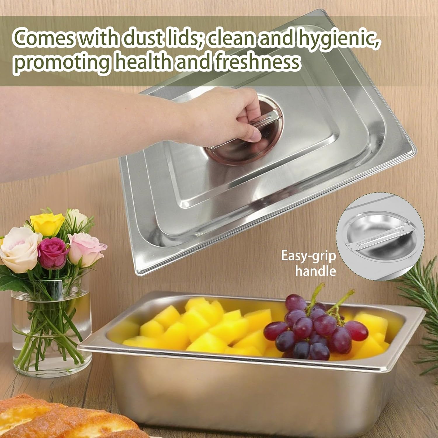 8 Pcs Stainless Steel Hotel Pans with Lids 4 inch 1/2 Half-Size Classic Restaurant Pans Anti Steam Table Steamer for Hotel Catering Supplies Food Buffet Event