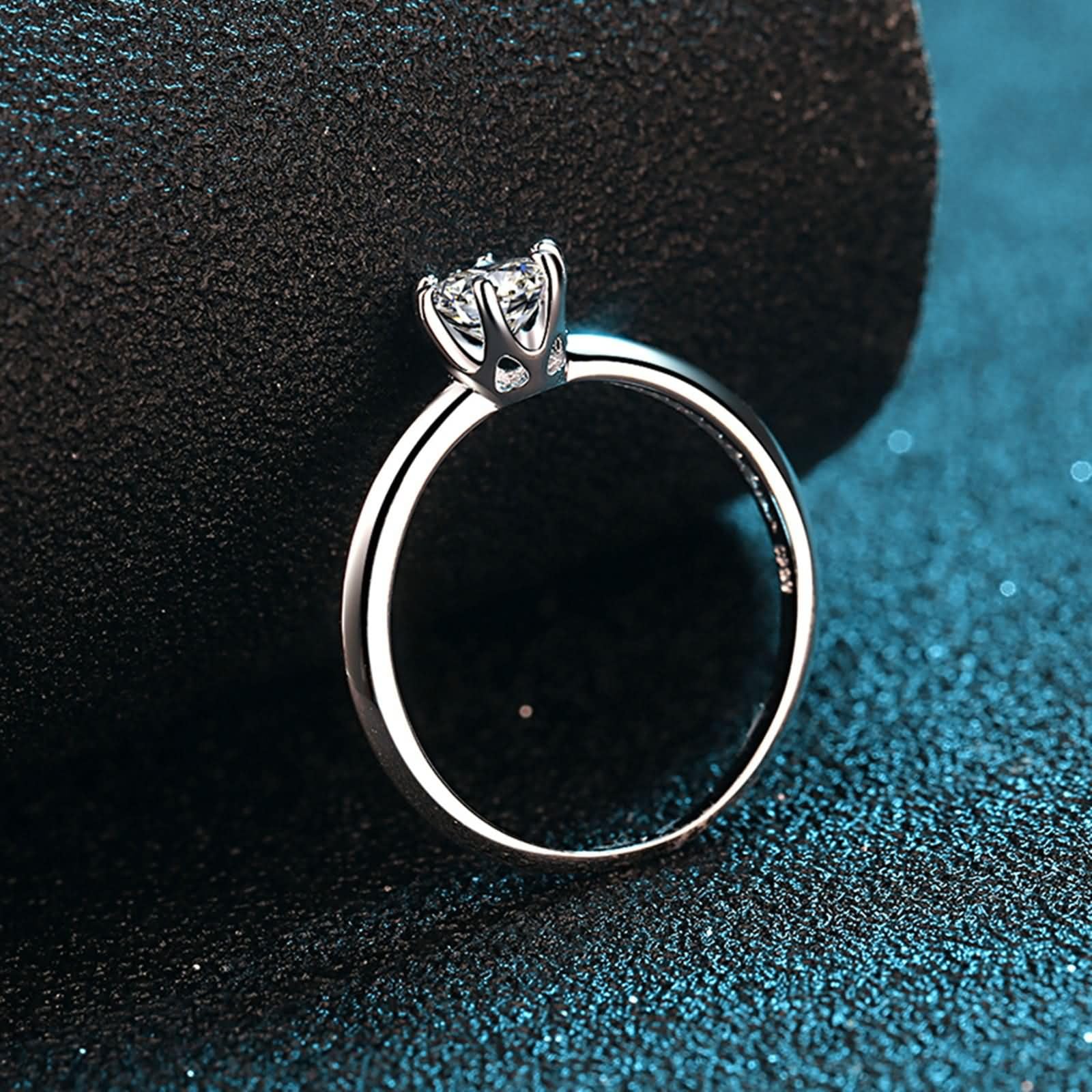 Damskie pierścionki zaręczynowe z białego złota 9 Kt / 14 Kt / 18 Kt, 6 okrągłych szczęk z syntetycznym diamentem 0,5 ct, srebrny pierścionek damski