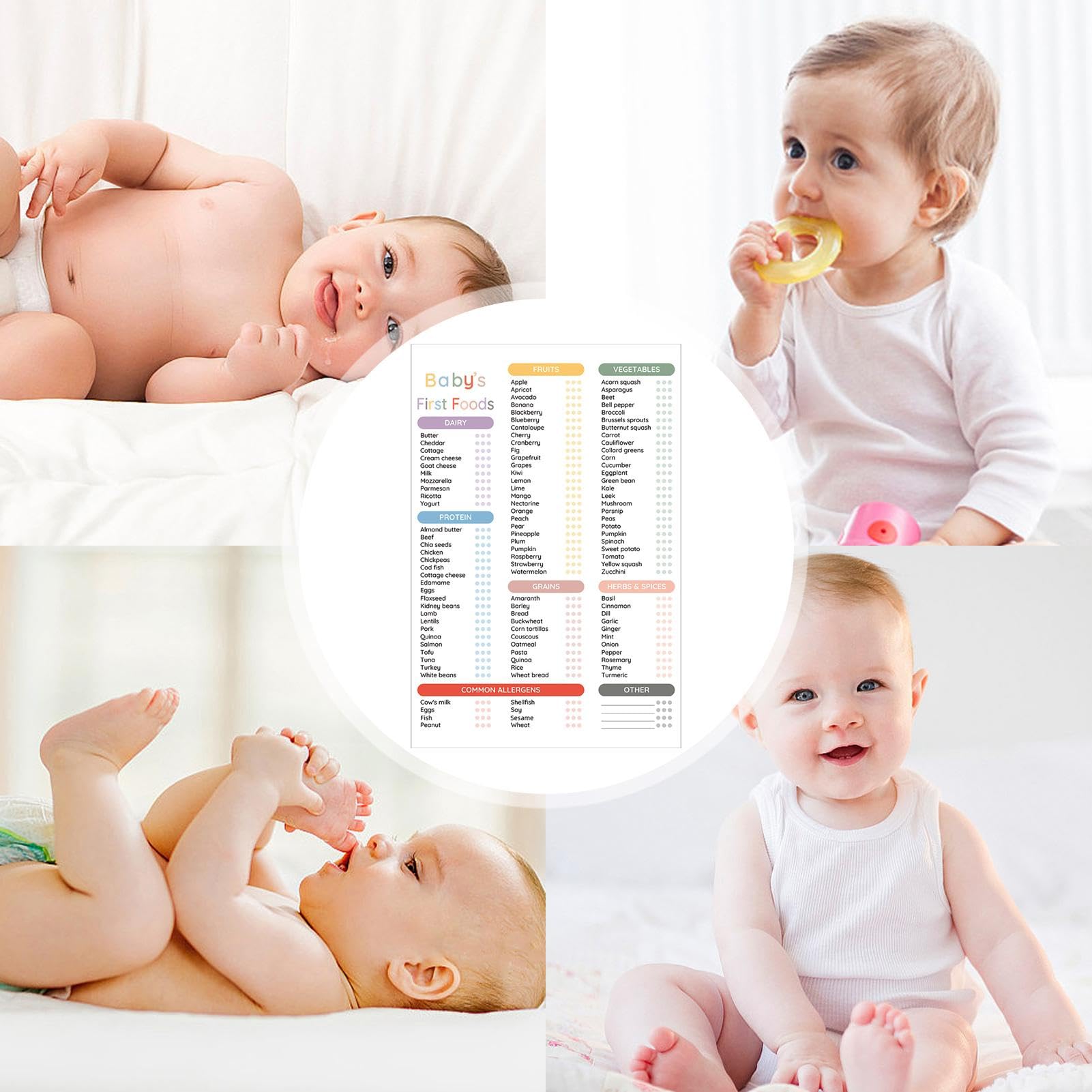 Pizarra magnética borrable de alimentos para bebés – 101 alimentos antes de 1 lista de comprobación