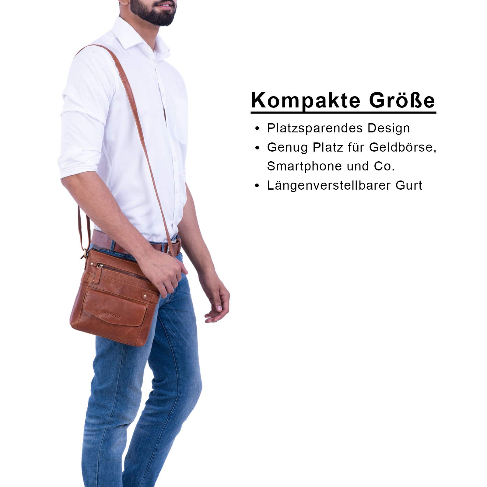ROYALZ Borsello uomo Tracolla in Pelle Piccolo Borsa a Spalla vero Cuoio Stile Vintage di Qualità per Tablet da 9.7 Pollici