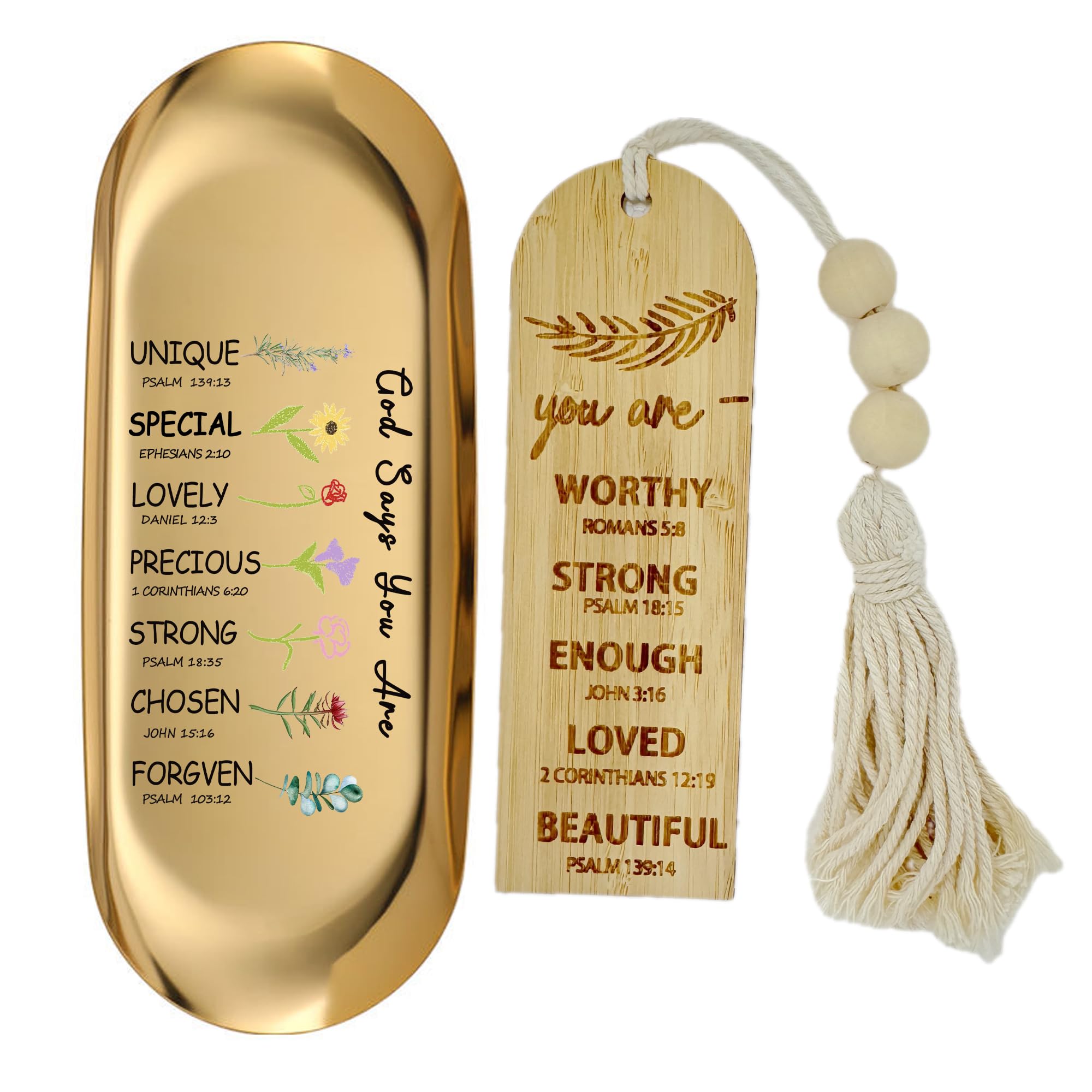 Christian Gifts for Women Faith Jewelry Trinket Dish with Bible Bookmarks