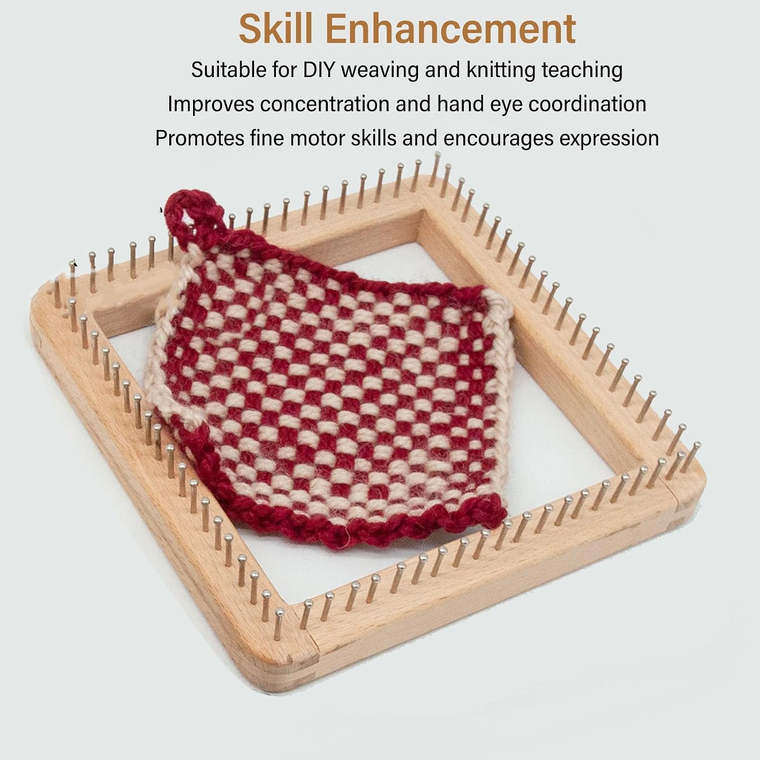 Wooden Knitting Looms for Blankets Square, DIY Hand Crafted Chunky Yarn Looms Board for Hat Scarf Socks Sweater Beech Wood & Stainless Steel (30 * 30cm)