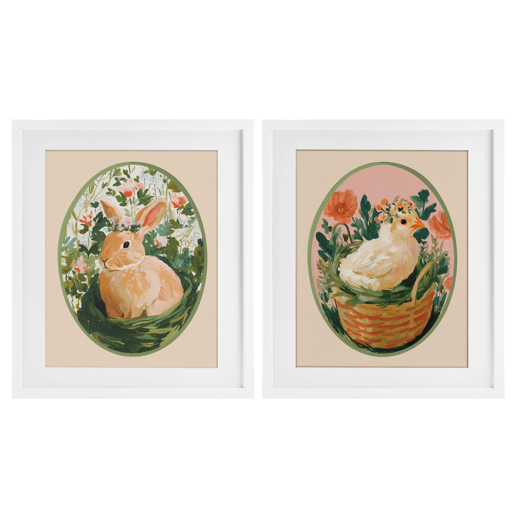 Stupell Industries Coastal White (Textured) 'Bloom Nest Animals'| 2Pc Framed Print Under Glass Set
