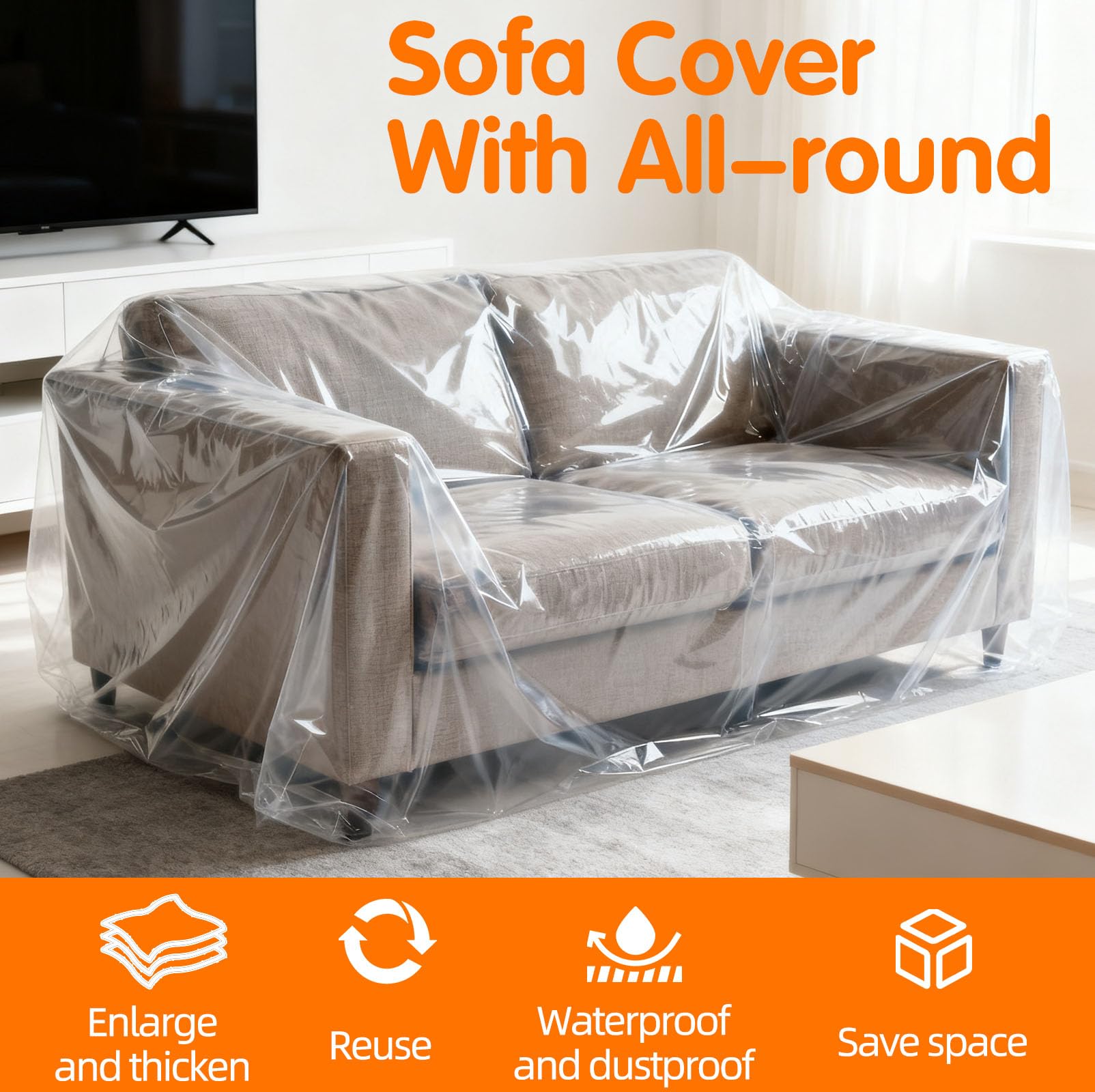 2Pcs 240*240cm Funda Muebles Plástico, Fundas Transparente Antipolvo, Protector Sofá Impermeables, Cubierta Extra Grandes Resistente, Protección Cubrir Película, Láminas Almacenamiento Móvil