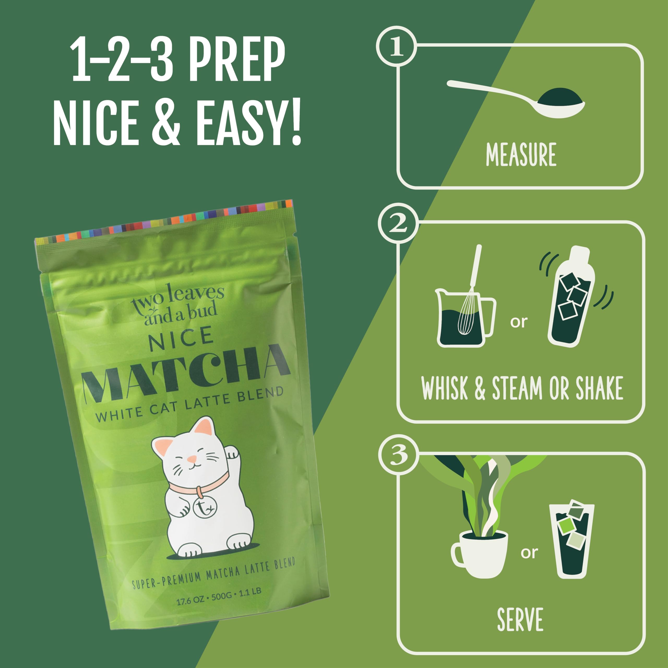 Two Leaves and a Bud Nice Matcha Latte Blend 36 Servings Japanese Matcha Green Tea Powder 1 Resealable — view 6