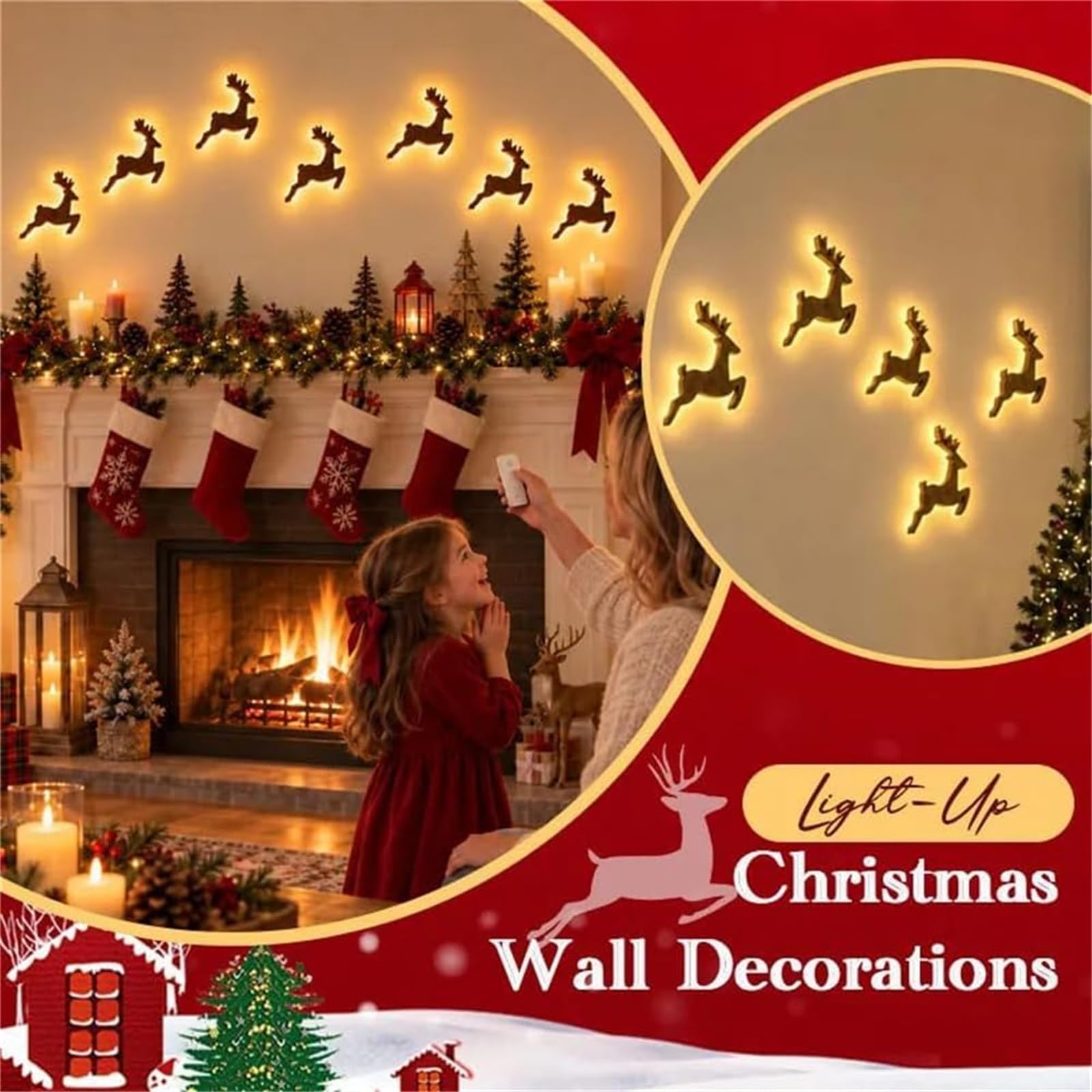 Decorazioni murali a LED a Forma di Renna - Illuminazione Natalizia Festiva (A-21 Pezzi)