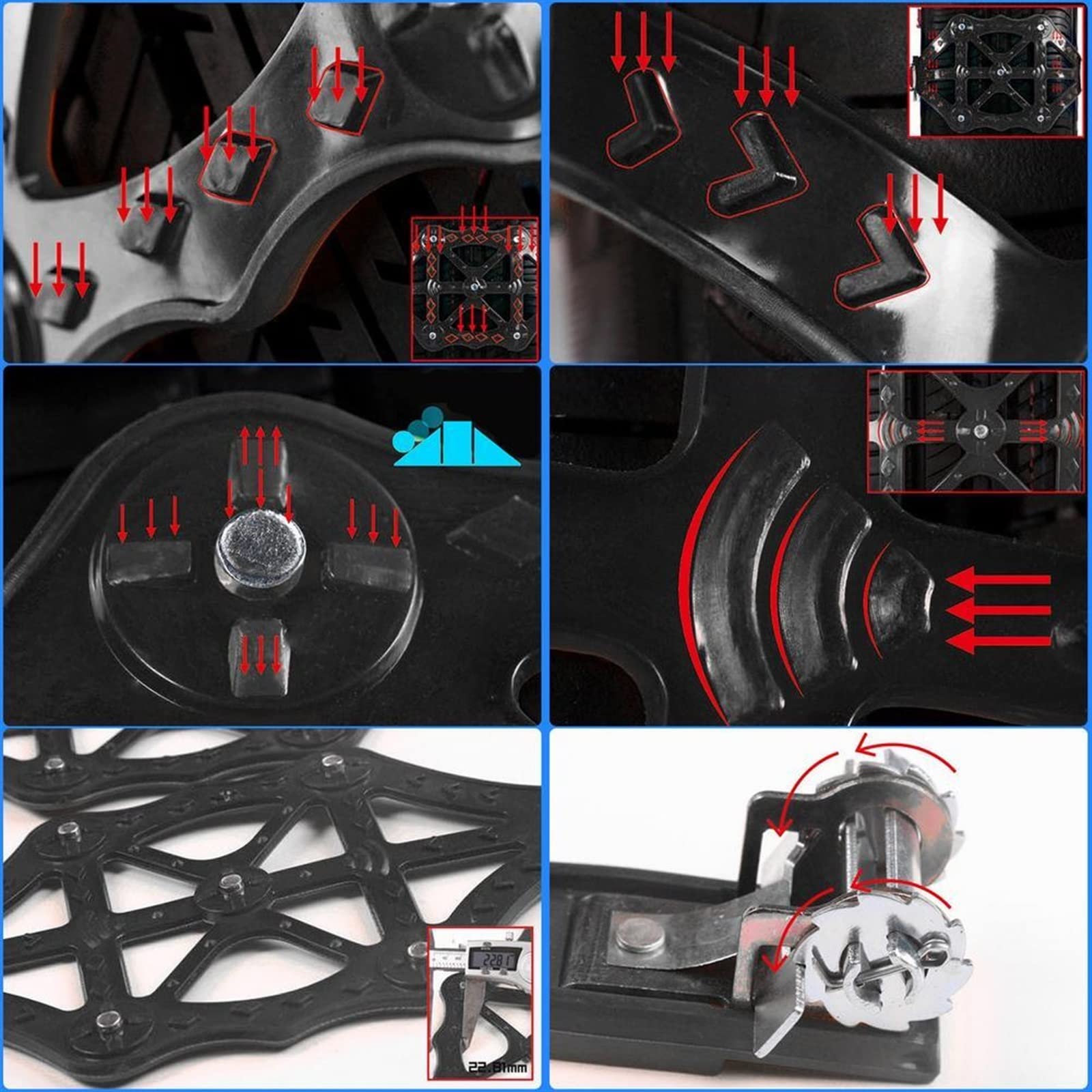 Cadenas de nieve ajustables, Cadenas de nieve for coche TPU negras 36,5x55cm