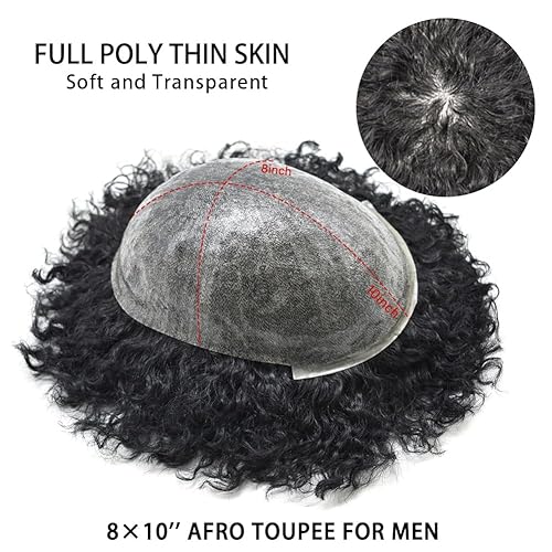 Miniatura 3 de Toupee afro para hombres negros, sistema de reemplazo de cabello 100% humano, todos los hombres afroamericanos inyectados de poliuretano, rizado,