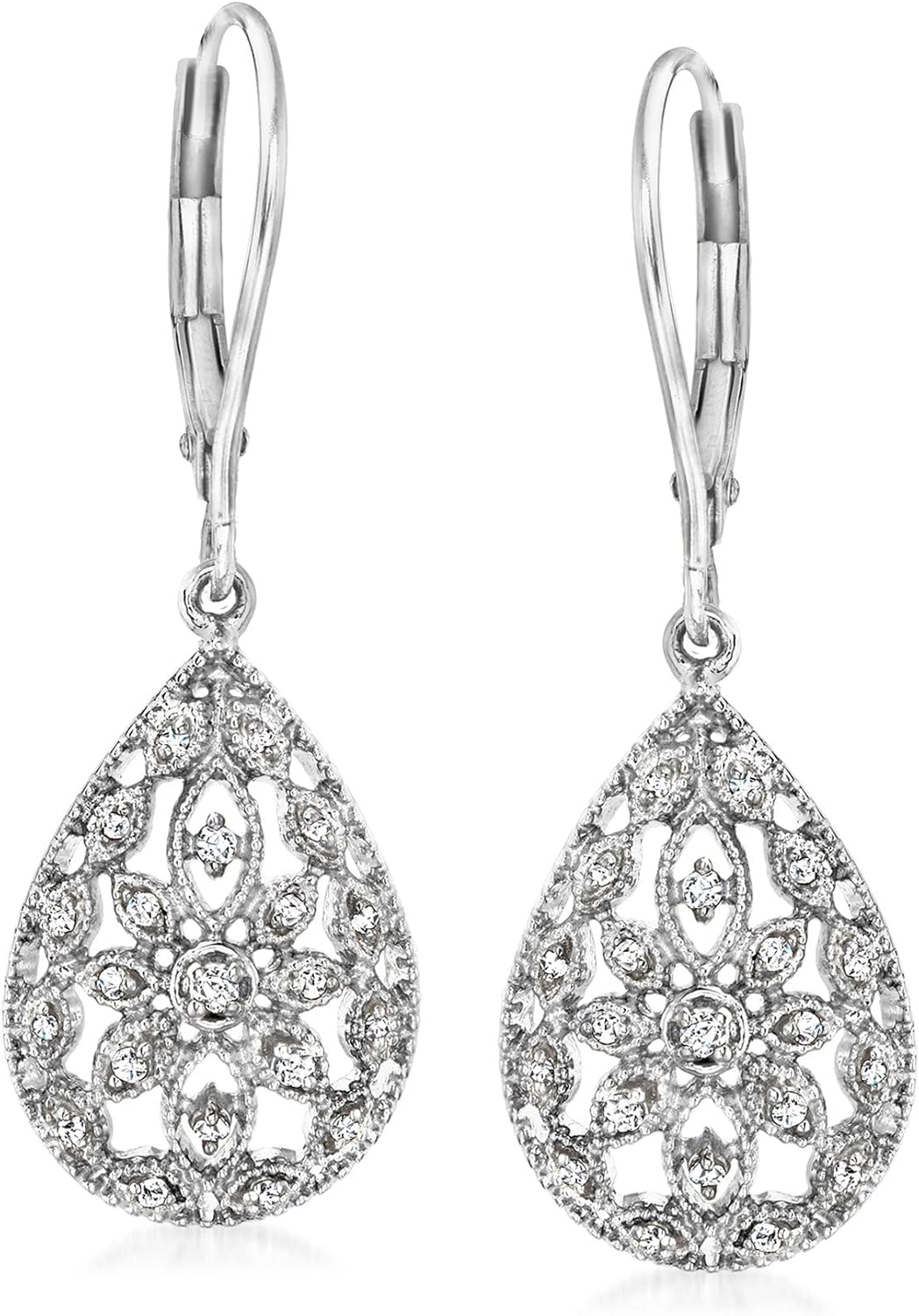 Ross-Simons 0.10 ct. t.w. Diamond Openwork Teardrop Drop Earrings in Sterling Silver for Women