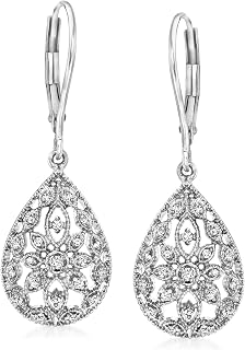 Ross-Simons 0.10 ct. t.w. Diamond Openwork Teardrop Drop Earrings in Sterling Silver for Women