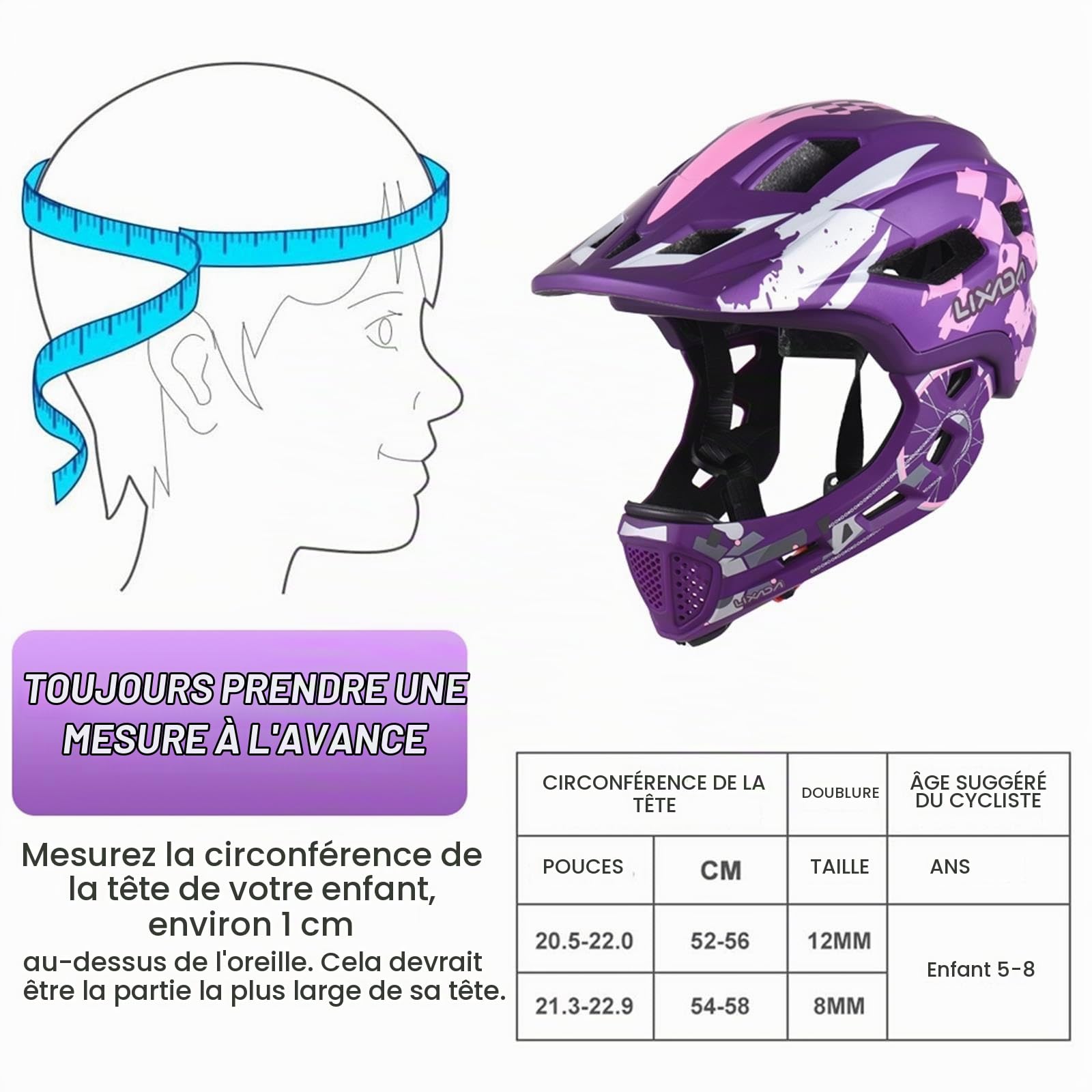 Lixada Casque de vélo pour Enfants Casque intégral Amovible Casque de vélo réglable pour Enfants Cyclisme