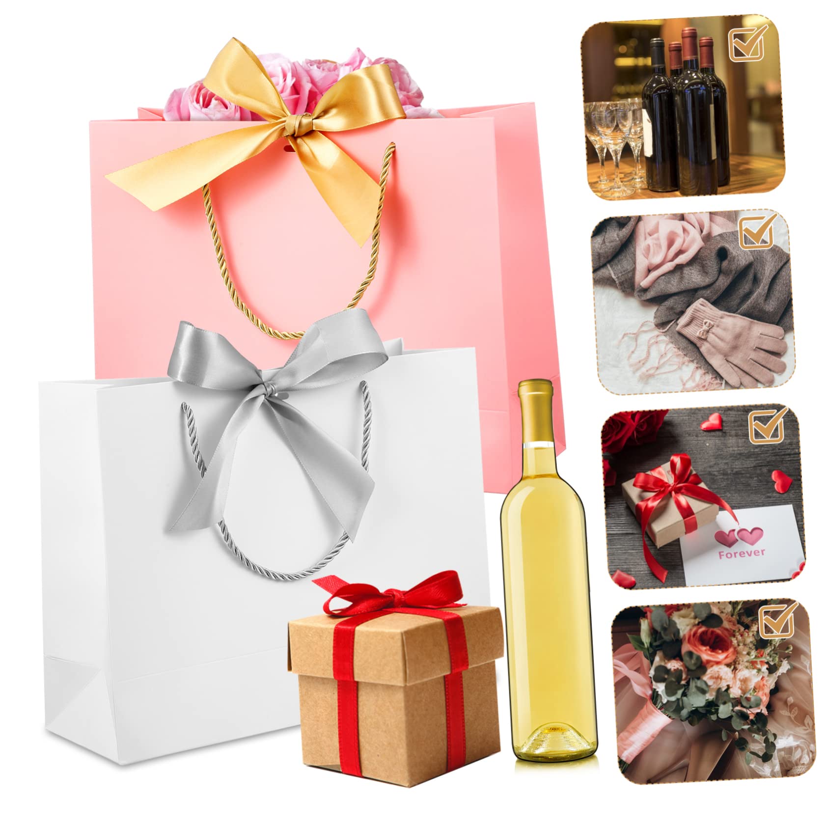 VALICLUD 10stücke Geschenktüten mit Schleife und Henkel Papiergeschenktüten für Hochzeiten Partys Geburtstage und Feiertage Große Weiße Geschenktüte