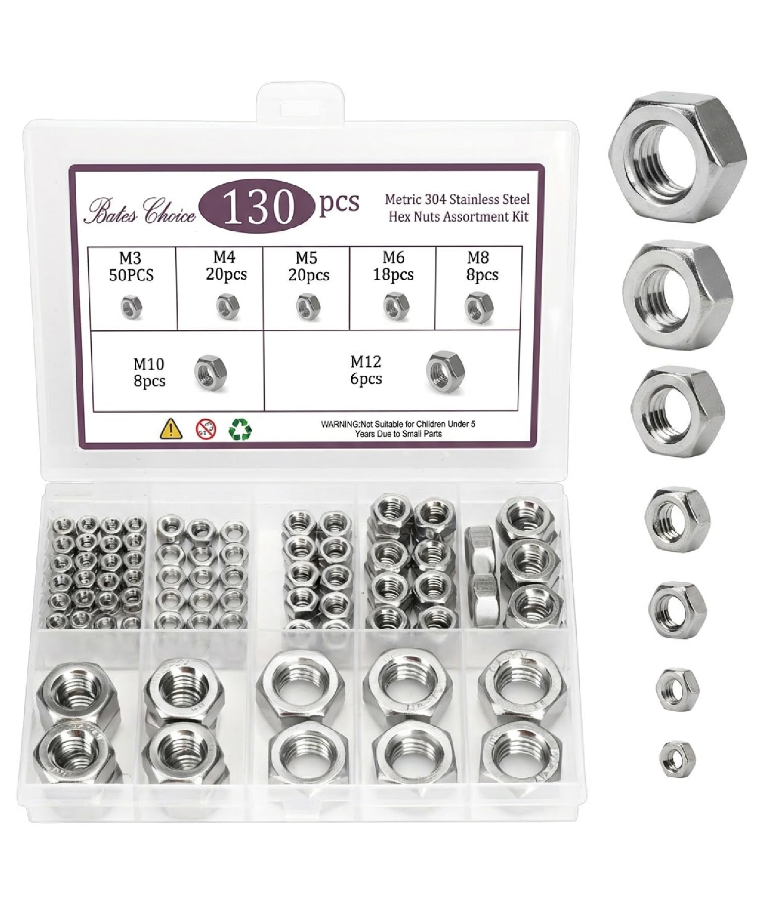 Stainless Steel Hex Nuts - Metric Assortment Kit -1