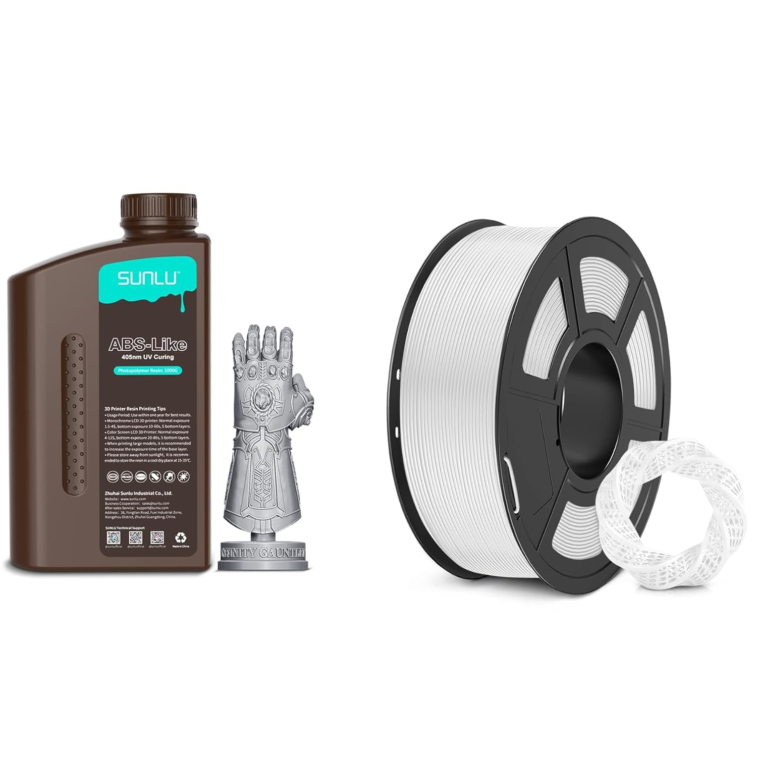 SUNLU 1000g ABS-Like 3D Printer Resin, 405nm UV Curing Photopolymer Rapid 3D Resin for 2K 4K 6K 8K LCD/DLP/SLA 3D Printers & SUNLU 3D Printer Filament PLA Plus 1.75mm, Grey & White