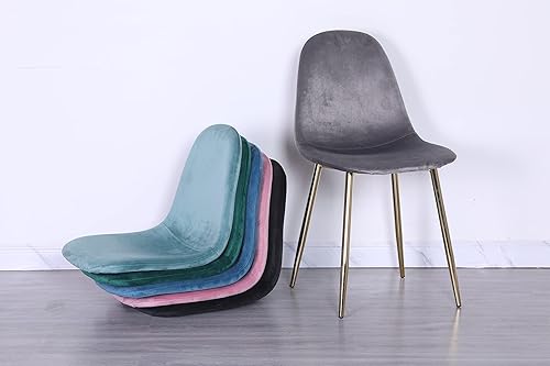 Miniatura 6 de Pozbee Juego de 4 sillas de comedor grises, sillas de comedor modernas de mediados de siglo con patas cromadas doradas, asiento de terciopelo de 18
