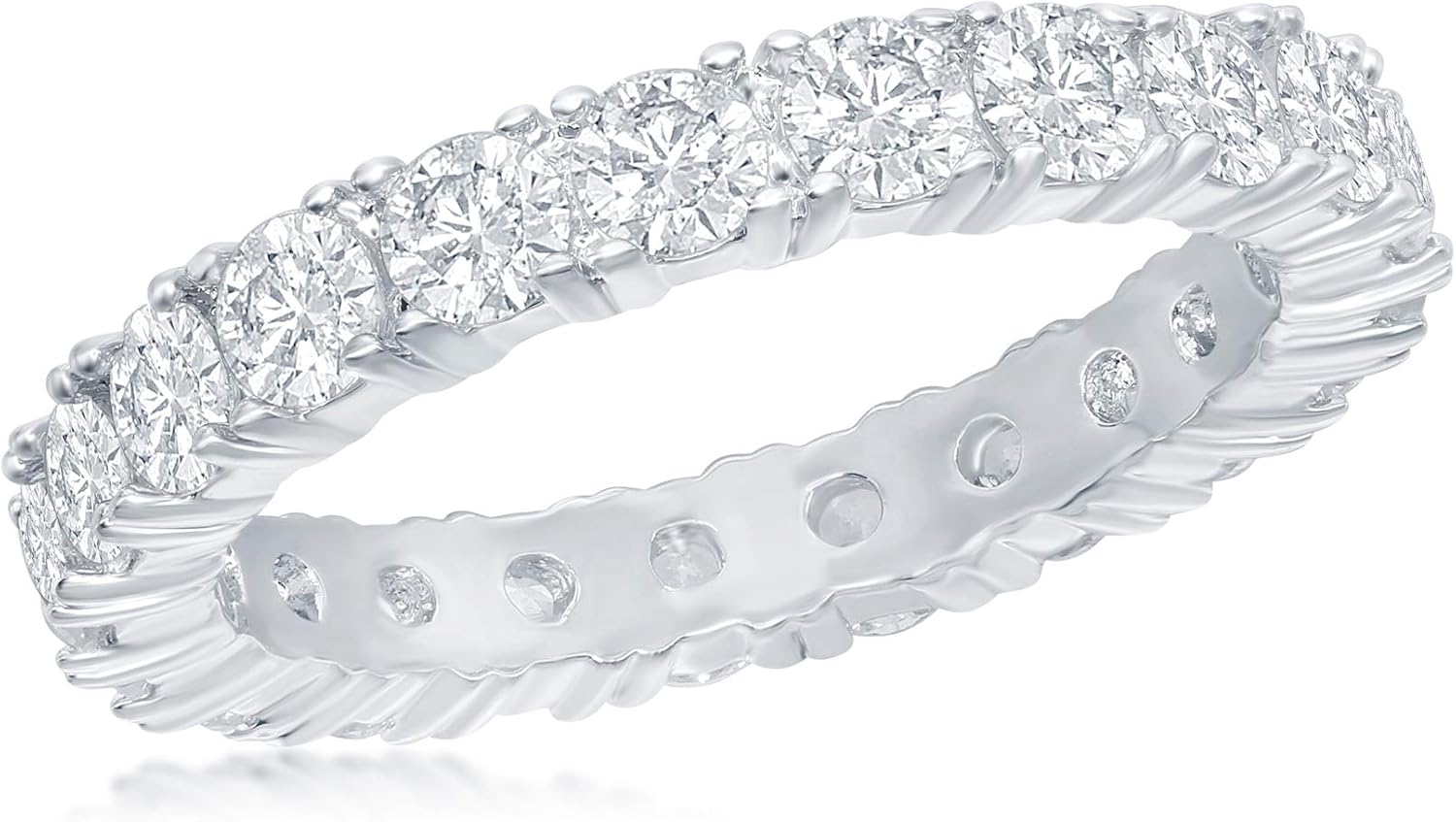 Beaux Bijoux Silver Tone 3.5mm Simulated Diamond CZ Eternity Band Ring