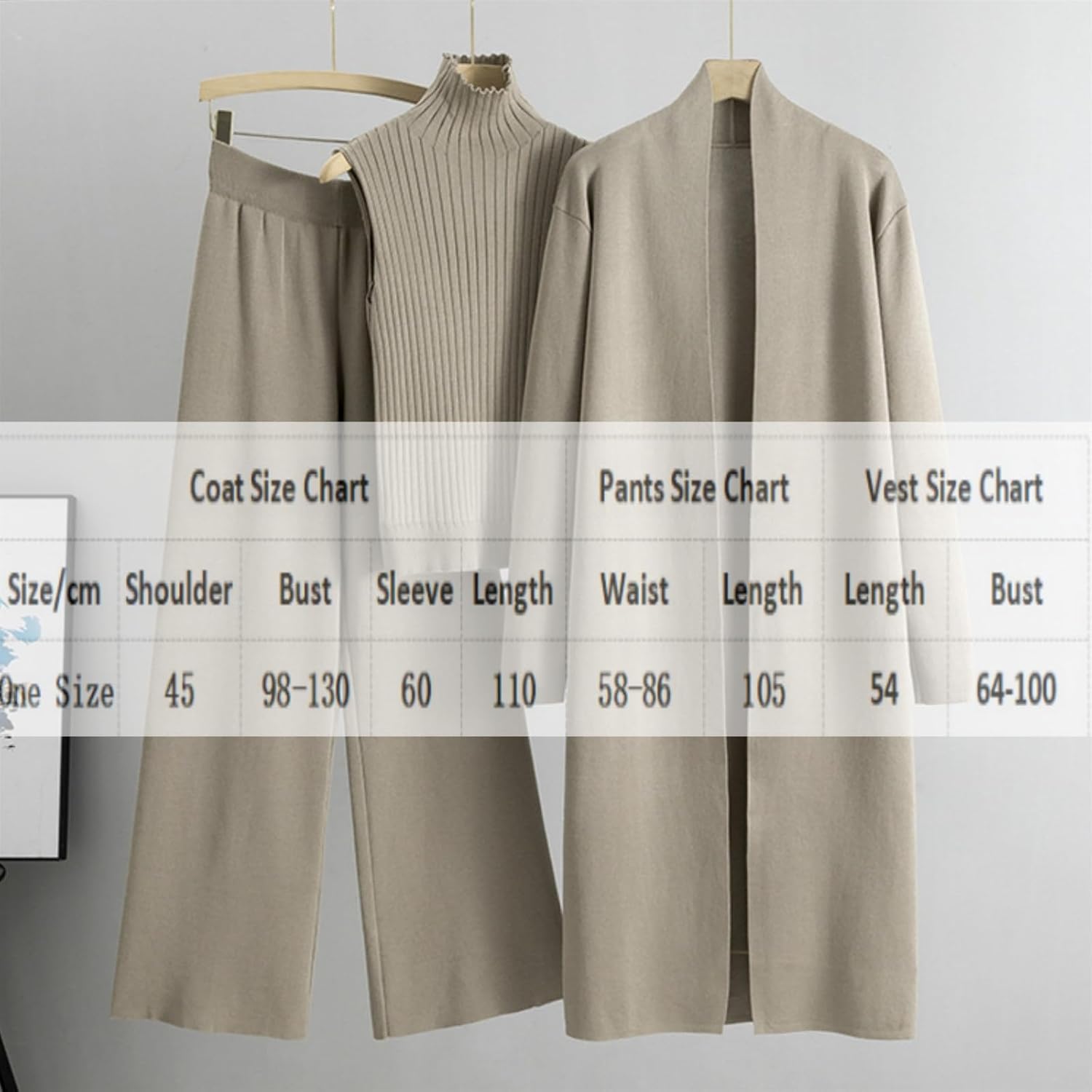 3PCS Womens Knitted Pants Suit with Cardigan Turtleneck Sweater Set,3 Piece Autumn Winter Knit Lounge Set,Fall Travel Outfits - Image 2