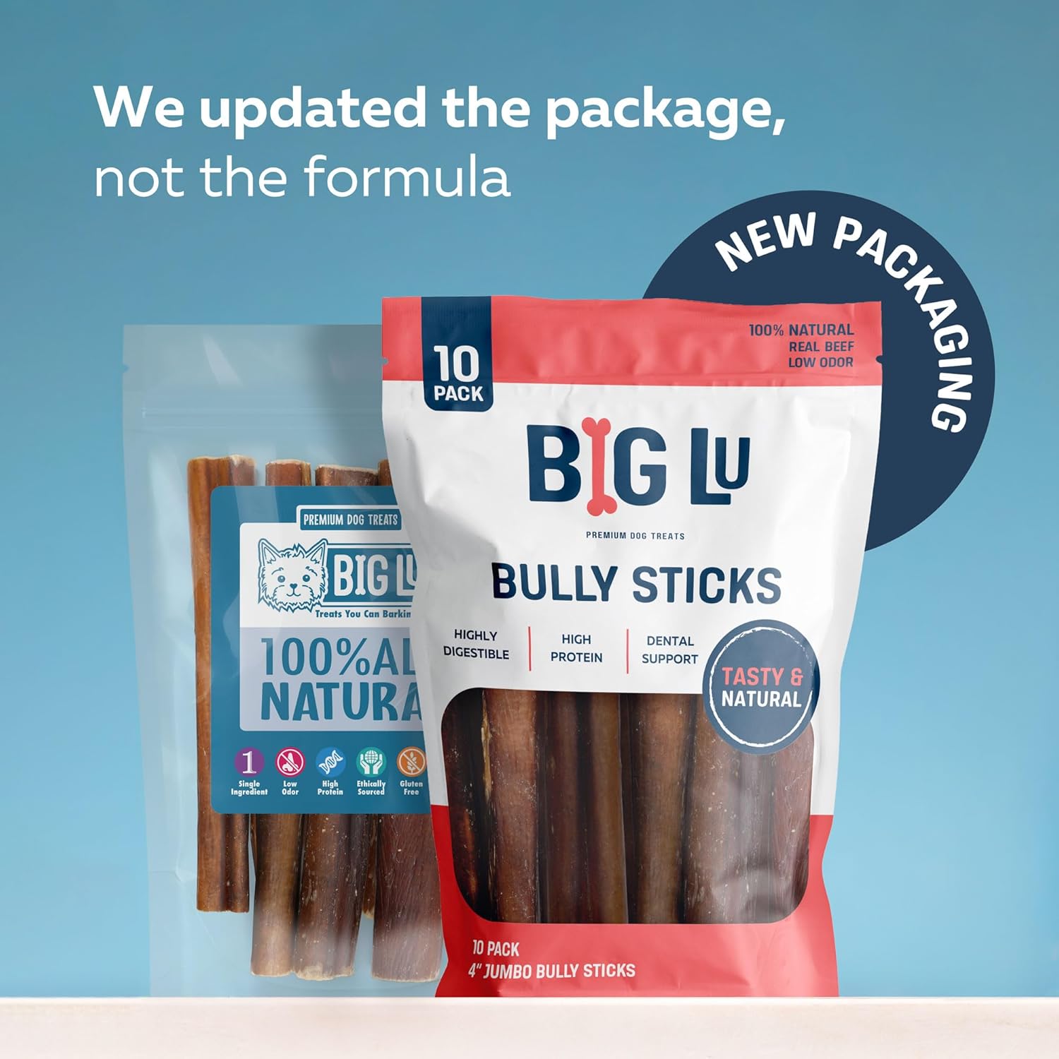 Big Lu - 6” Jumbo Bully Sticks, 10 Count- Thick, Long-Lasting, Grass-Fed Beef Chews for Medium & Large Dogs, Natural Single-Ingredient, Fully Digestible Treats