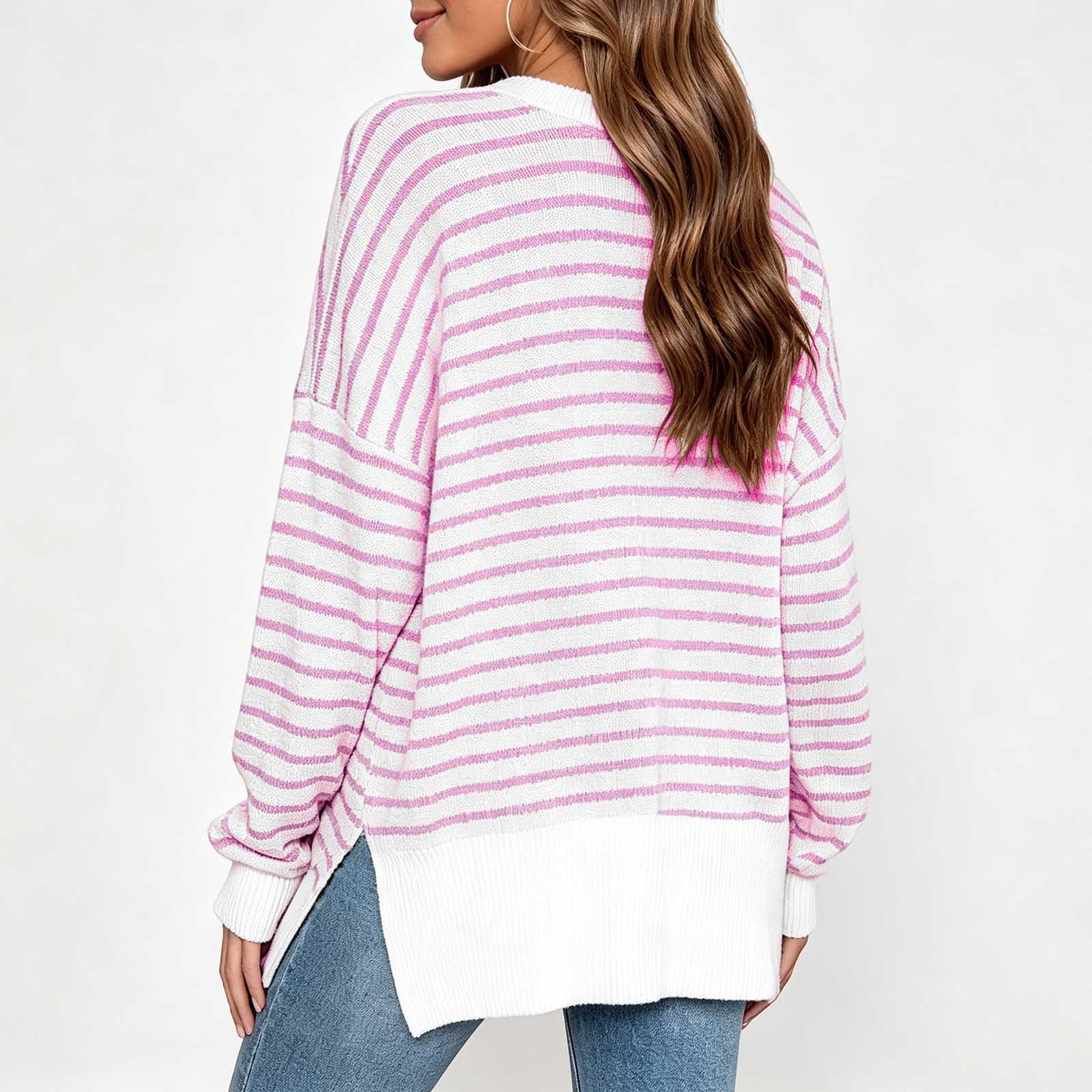 Sweat Oversize Femme Rayé Imprimé Manches Longues Style Casual Décontracté