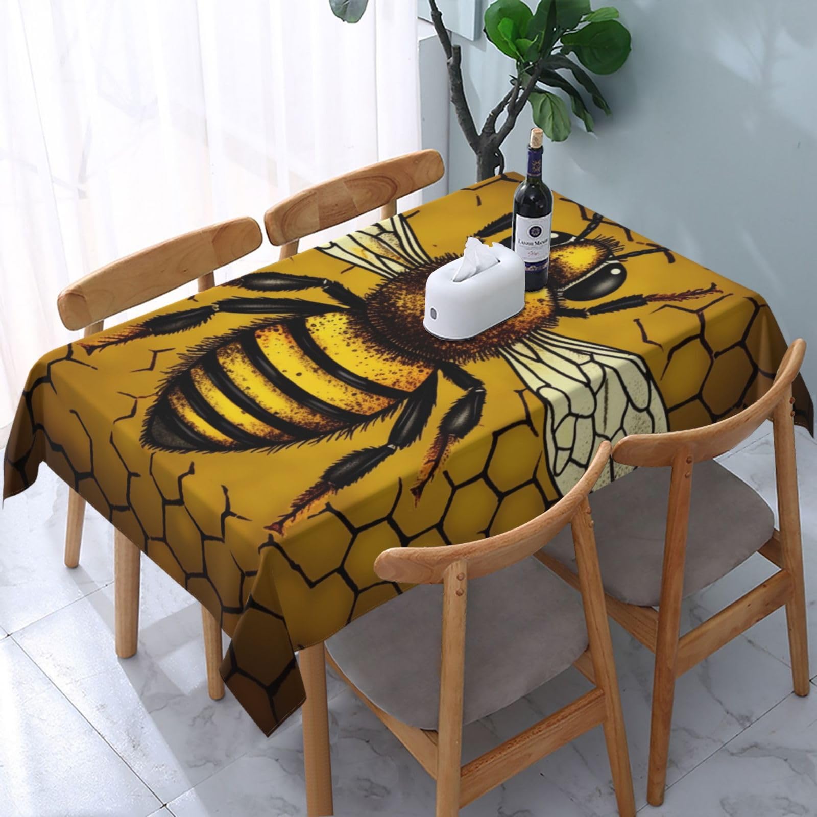 WPKJU Bee Honeybee Printed Tablecloth Water Resistant Table Cover Washable Rectangle Table Cloth for Tables 54x72 in