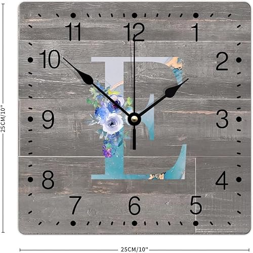 Miniatura 2 de Reloj de pared de PVC, monograma, inicial, números E, alfabeto, azul, floral, familiar, inital de 10 pulgadas, funciona con pilas, reloj de pared