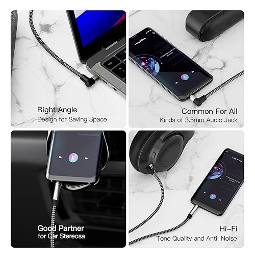 Miniatura 5 de Nanxudyj Cable de audio de 0138in 200 pies1969ft cable auxiliar estéreo de 0138in a 0138in cable auxiliar de ángulo recto de 90 grados macho a macho