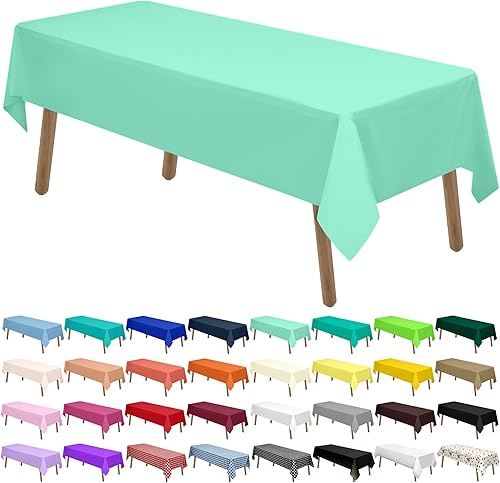 Miniatura 10 de Manteles de plástico para mesa rectangular de 8 pies, paquete de 2 manteles desechables de 54 x 108 pulgadas, hechos de PEVA, color liso, ideales