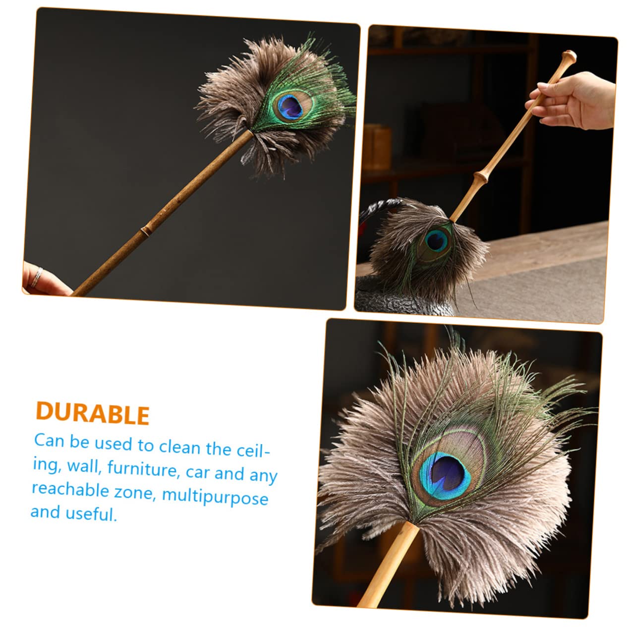 HOODANCOS Bamboo Handle Duster Furniture Dust Cleaner Handheld Home Duster Washable