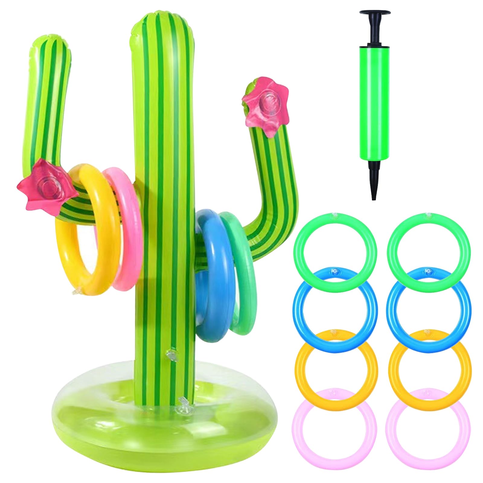 1 Jouet Gonflable pour Cactus, Cactus Gonflable Jeu de Lancer D'anneau, Jeu de Lancer d'Anneaux, 8 Pinces, Jeux Piscine Exterieur Hawaii Party