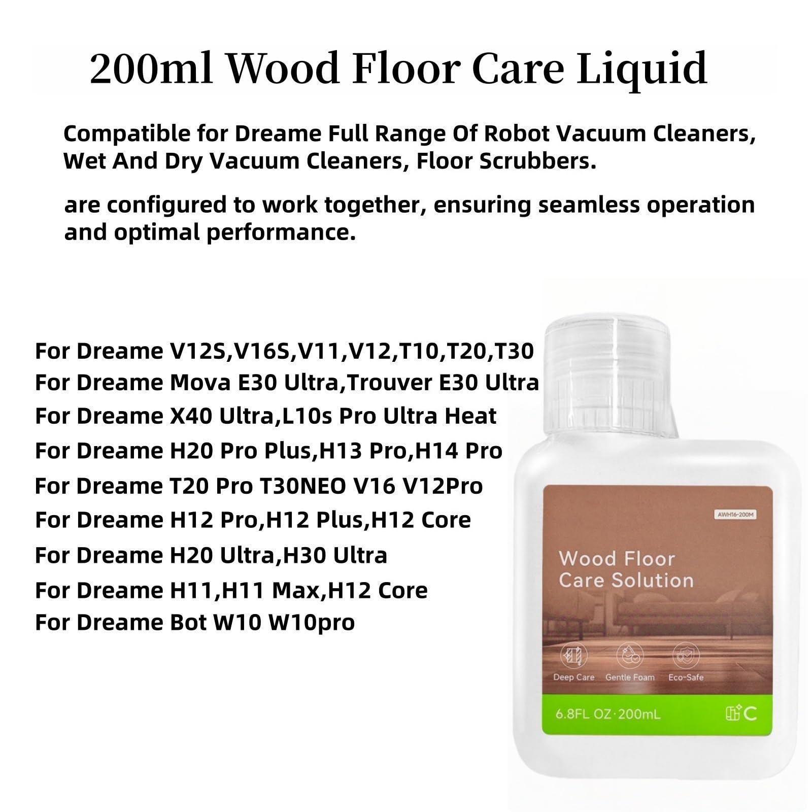 Limpiador De Suelos Eficiente For El Mantenimiento De Suelos De Madera De 200 Ml. Compatible Con Dreame X30 X40 X50 UltraH12ProL10s L20S Pro UltraH11M13H16 Mopa Aspiradora Húmeda Y Seca