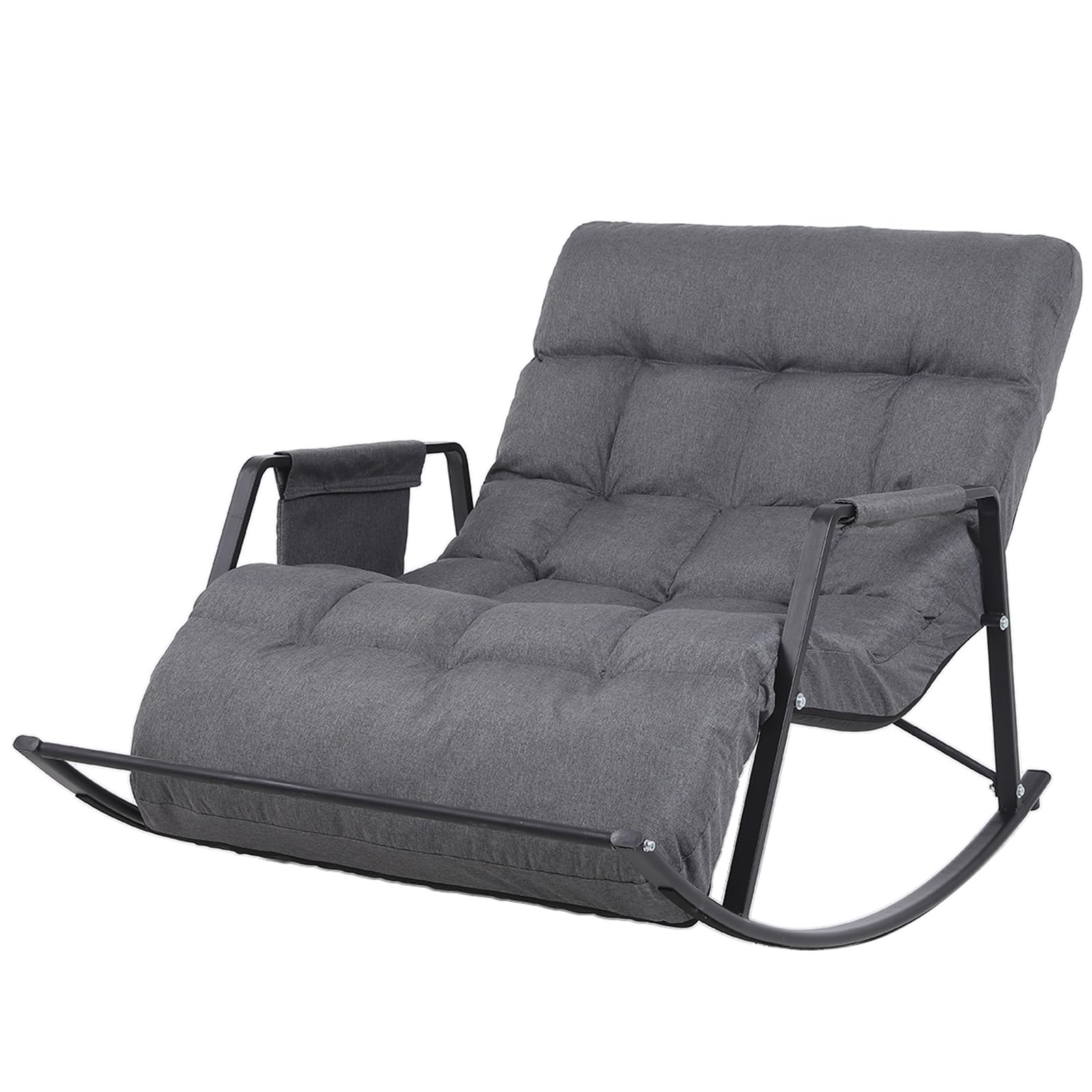 PINIQUE Large Rocking Chair Linen Upholstered Modern Adjustable Nursery Lounge Chair Recliner with Foot Pedal, Lie or Sleep Lazy Chair Glider Chairfor Bedroom/Living Room/Reading Y206GS(Grey)