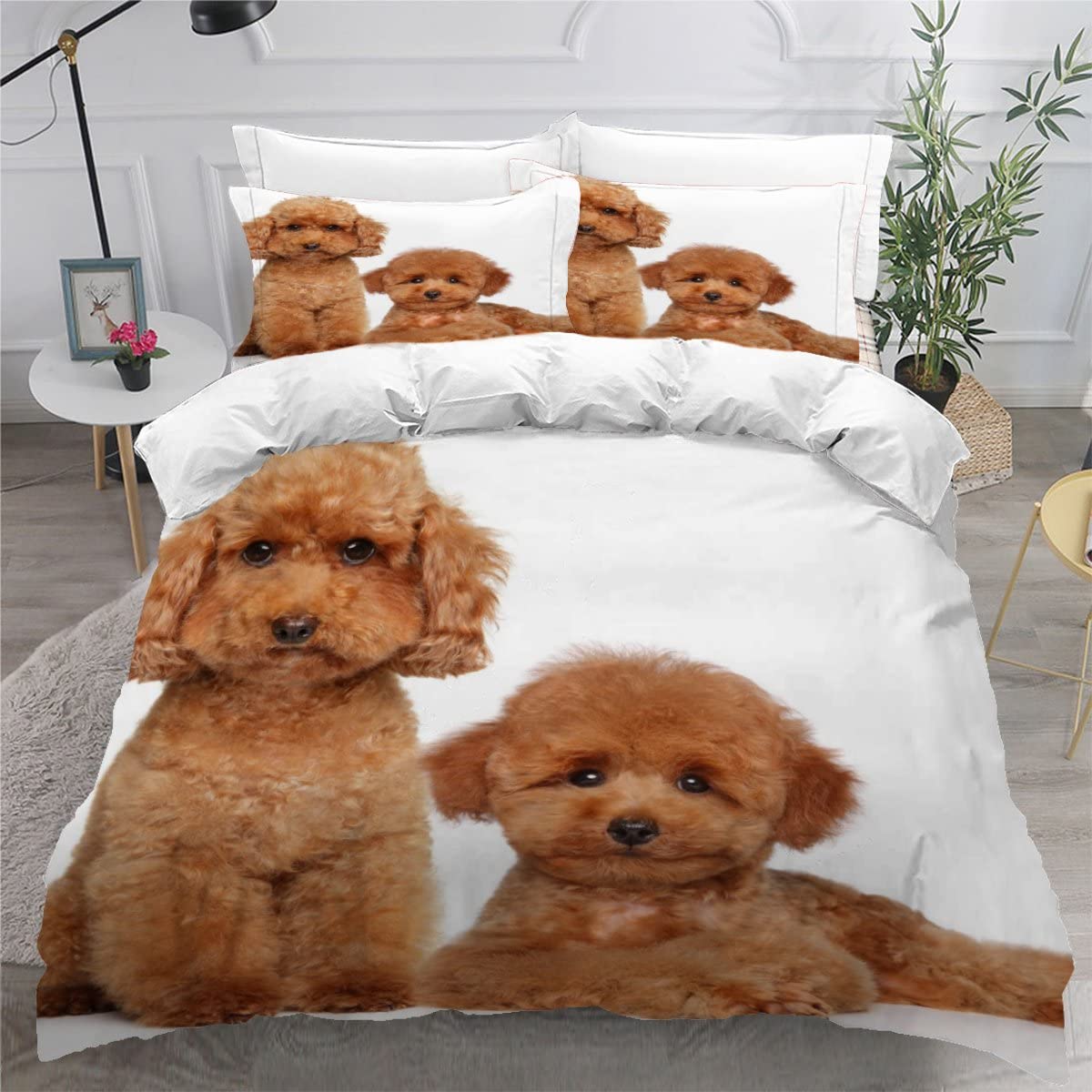 Luoru Color20 Teens Double Duvet Covers Set 3D Printed Children's & Adults Bedding Duvet Set Toy Poodle Brown Dog Hypoallergenic Fluffy Bedding Set 200X200 Cm