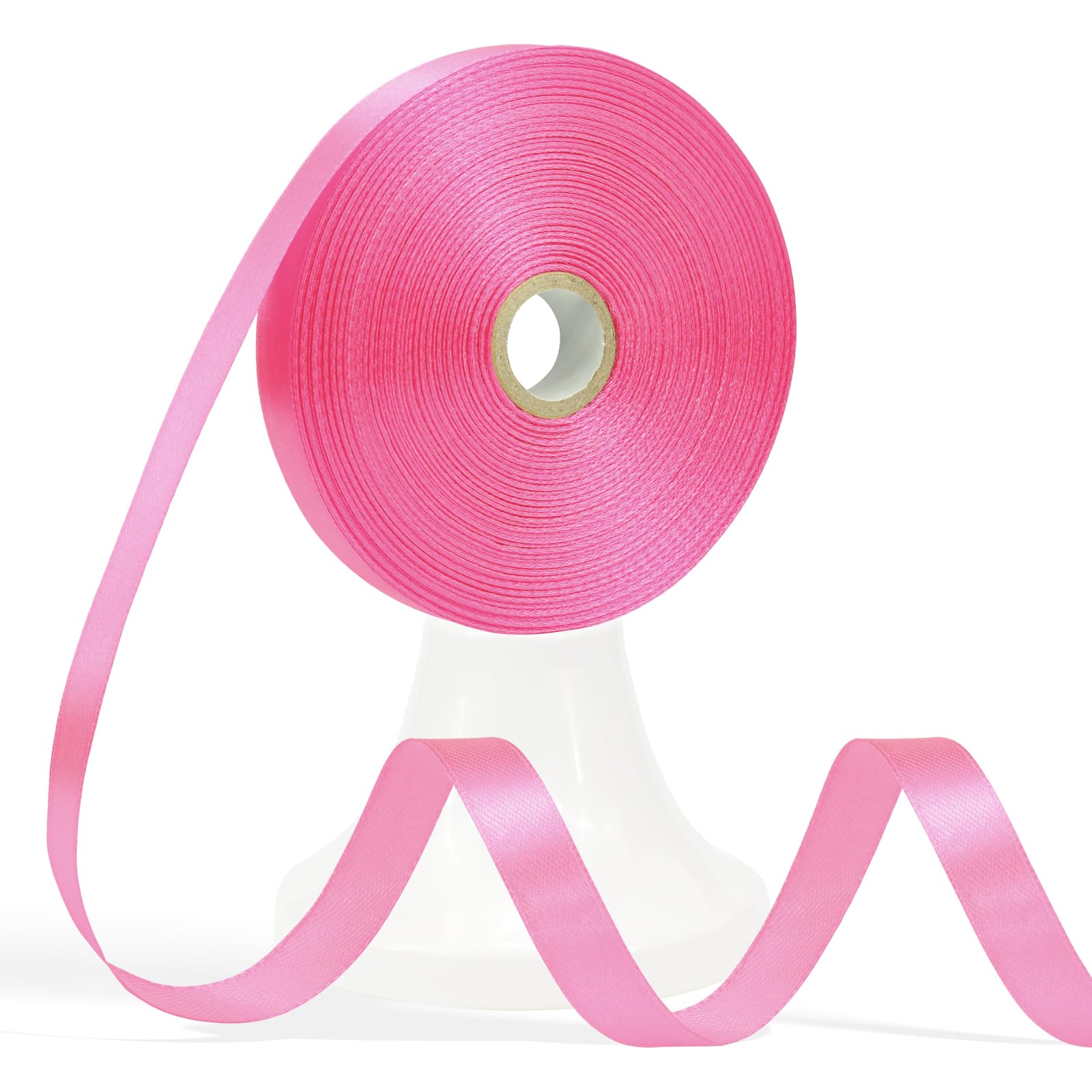 Apeseek 60 Yards Flamingo Pink Ribbon 1/2 Inch, Solid Satin Ribbon for Gift Wrapping, Crafts, Flower Bouquet, Wedding, Baby Shower, Festival, Christmas, Halloween