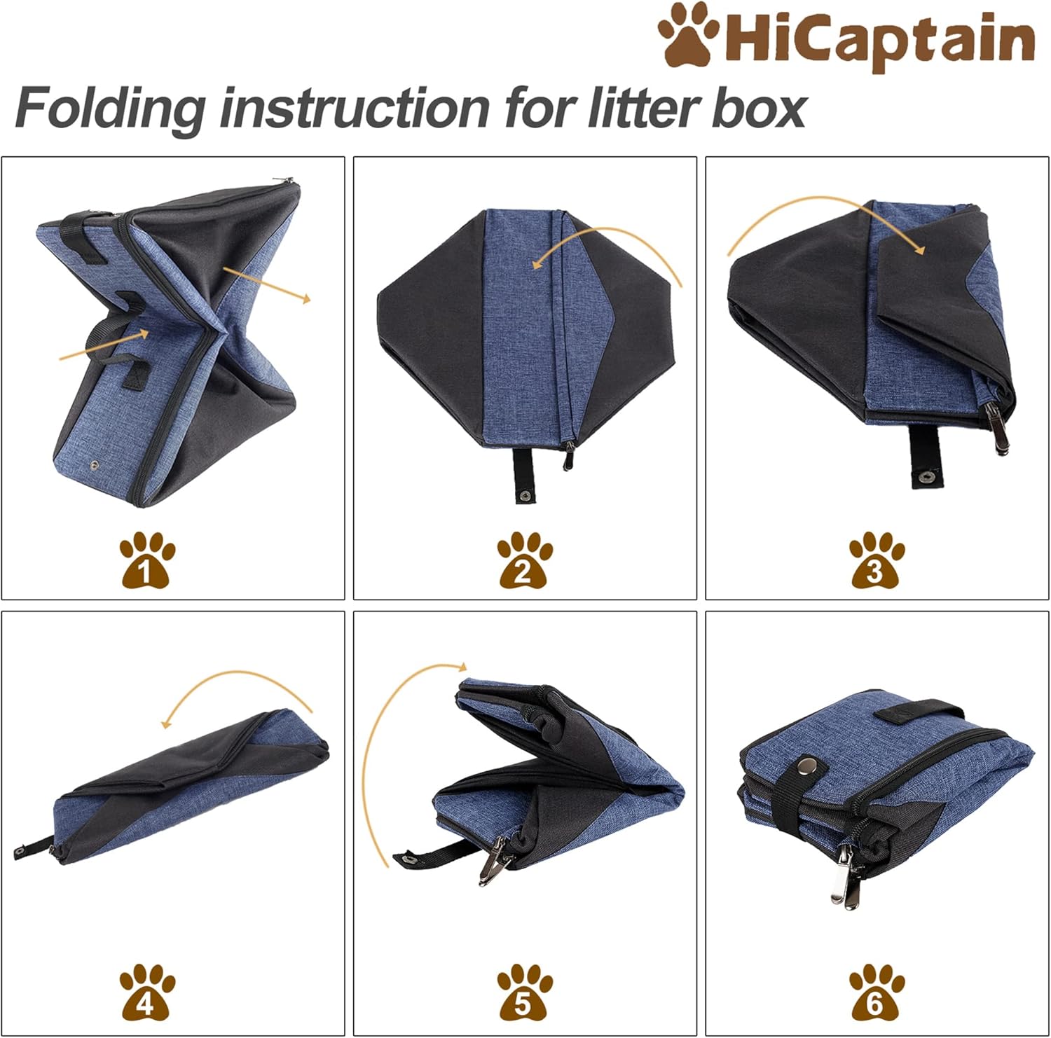 HiCaptain Portable Travel Litter Box for Cats, 19.3" Lx15.4 Wx5.9 H Collapsible Litter Box with Lid & Handle for Road Trip, Hotel, Camping, Airplane, Car (Blue, Grey)