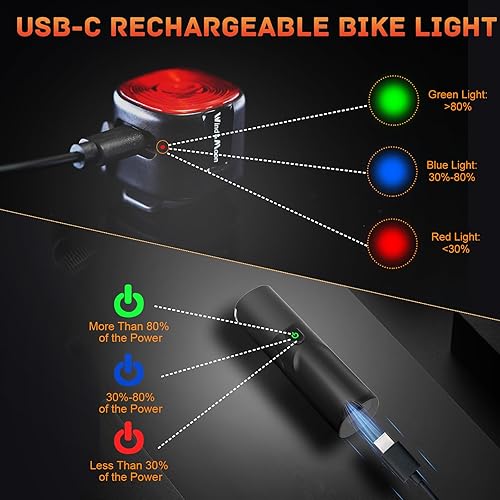 Miniatura 3 de Luz de bicicleta recargable, IP66 impermeable y a prueba de polvo, 6 modos de luz para día y noche, urbano, ciclistas de carretera, viajeros,