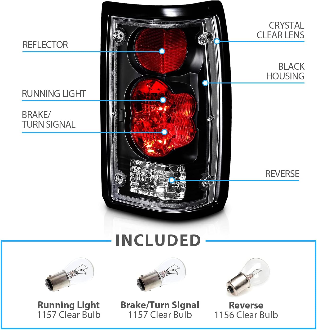 AmeriLite Black Euro Tail Lights for 1986-1993 Mazda B2000 Seried Pick Up Truck - Passenger and Driver Side