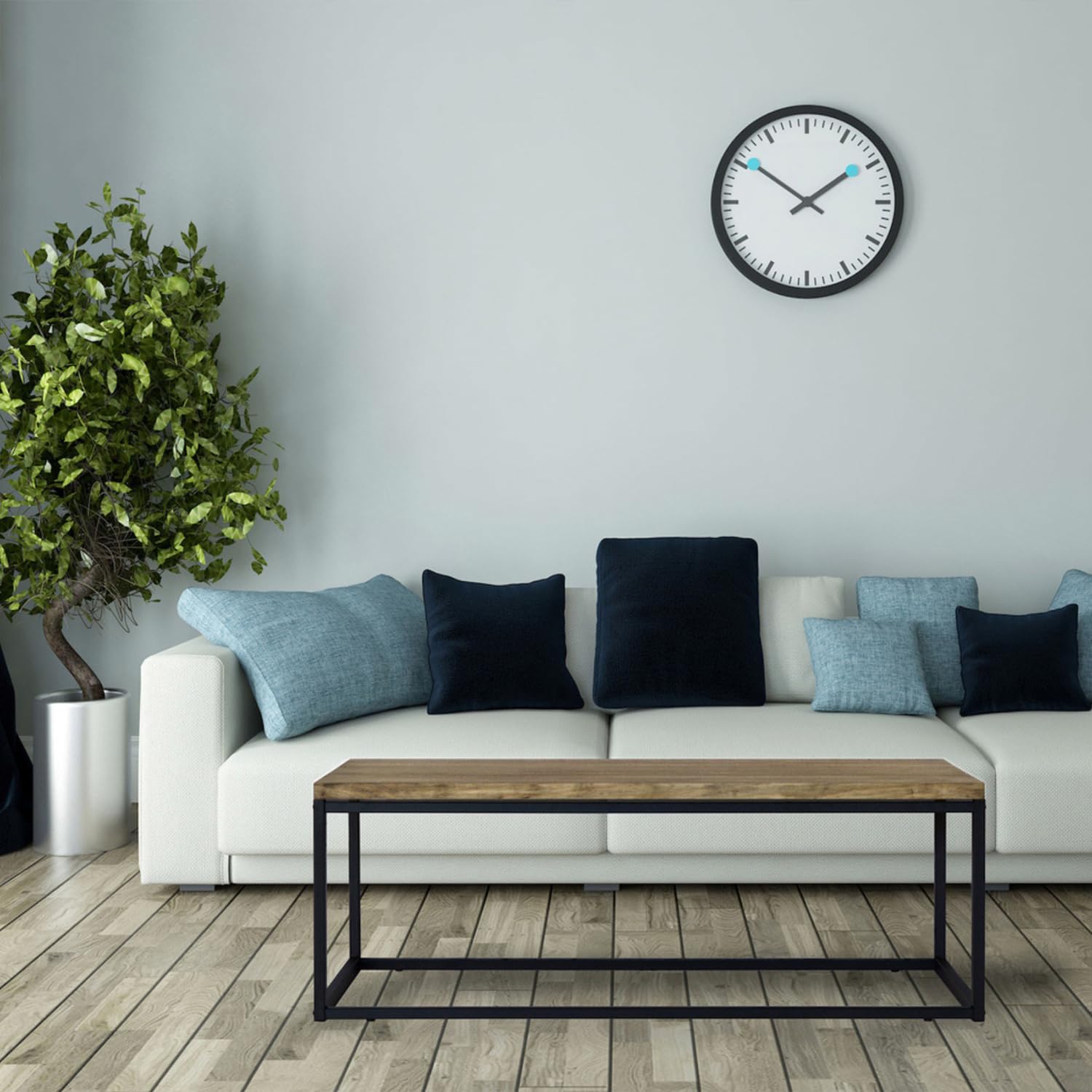 Avilia Elegante Tavolino Moderno in Legno di Acacia e Metallo - Stile Contemporaneo - Tavolino basso - 115x65x32,5 cm, Marrone e Nero