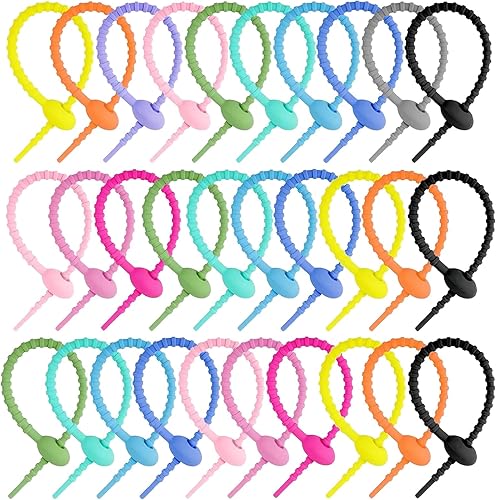 30 PCS Reusable Silicone Cable Management Straps, Cord Organizers for Bundling Wires, Home, Office, Kitchen, School, Multiple Colors (4.72in)