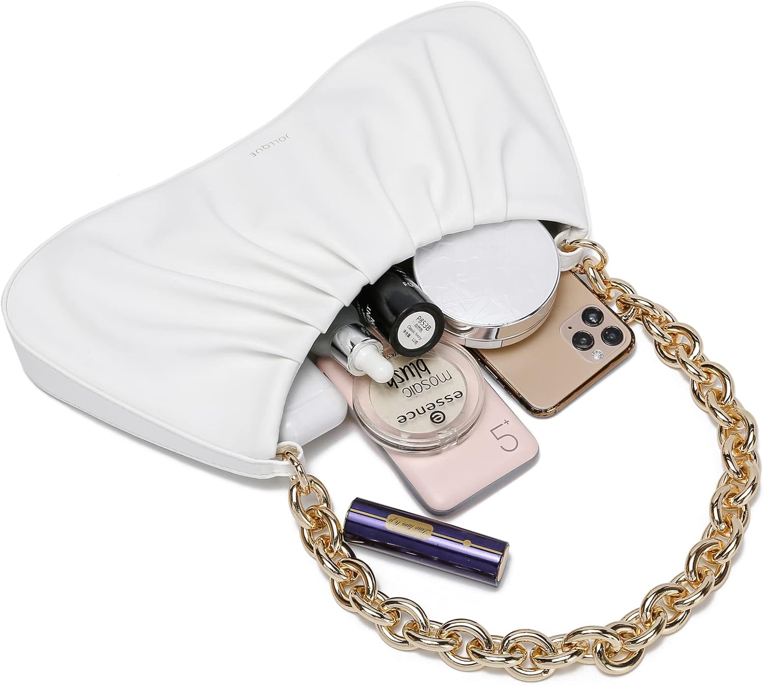 JOLLQUE Shoulder Bag for Women,Small Leather Dumpling Bags Handbag Purse,Gold Chain Evening Clutch Purses