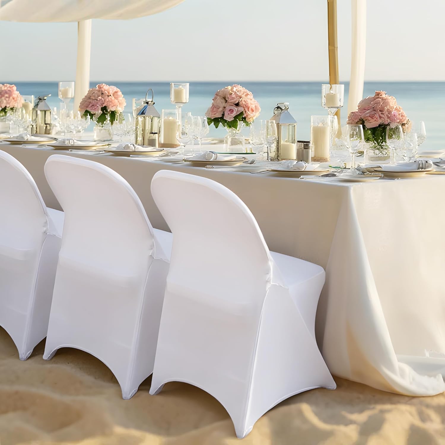 30 PCS White Spandex Folding Chair Covers, Upgraded Universal Fitted Chair Slipcovers Protector for Wedding, Banquet, Party, Holidays, Celebration, Decoration