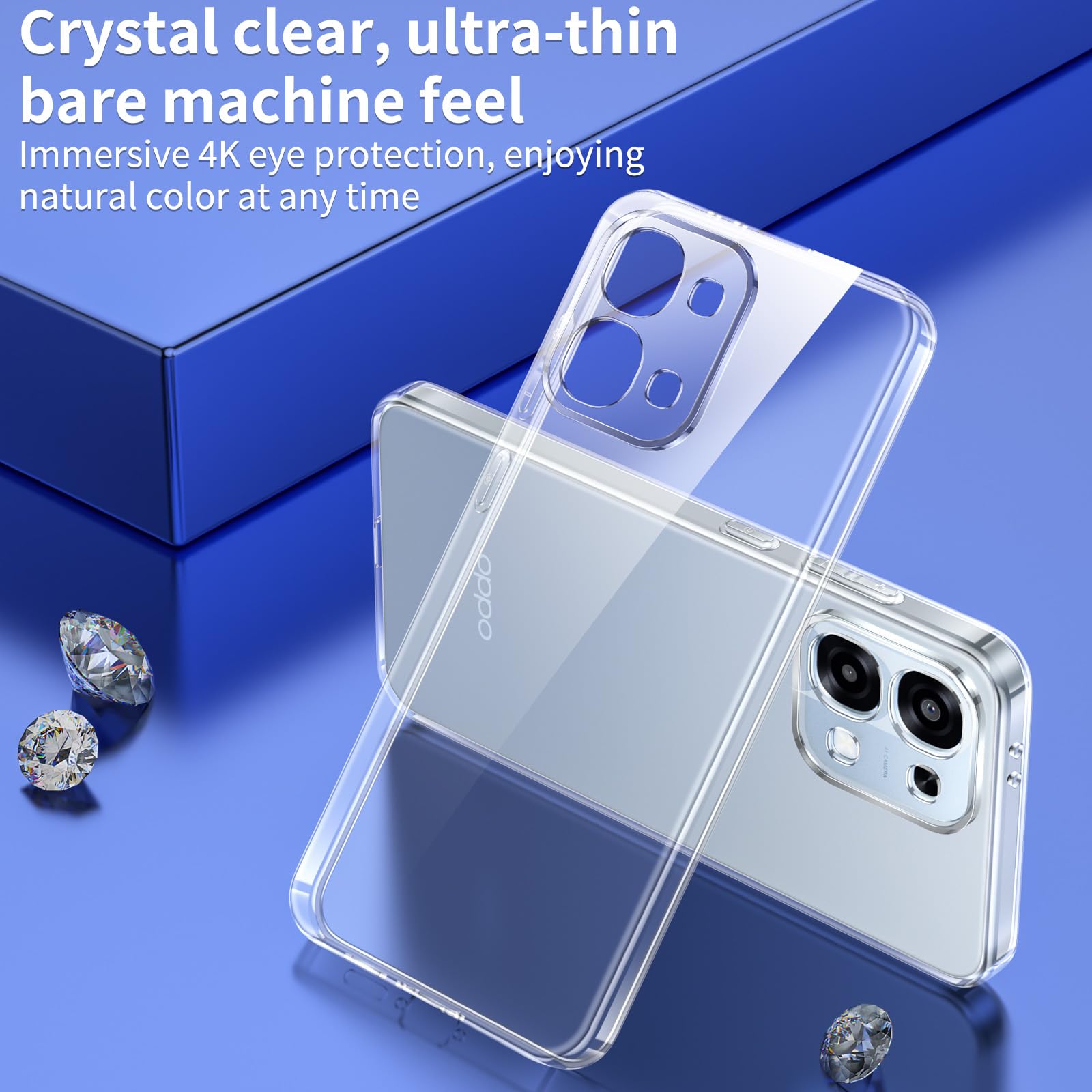 Phoona Cover per Oppo A6 Pro 5G/4G Custodia con 2 Pezzi Pellicola Vetro Temperato,Ultra Sottile Trasparente Silicone Protettiva Case per Oppo A6 Pro Sottile Morbida Antiurto Cover