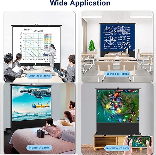 Miniatura 6 de MYOYAY Pantalla de proyector manual de 84 pulgadas 43 4K HD de pie, pantallas de proyección de video portátil y retráctil, pantallas de película