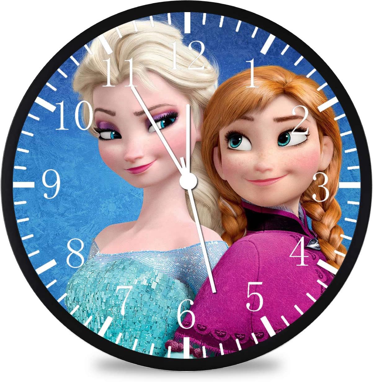 Frameless Girls Room Decor Elsa Anna 12 Inches Wall Clock Large Clear Glass Face Silent Non-Ticking Nice for Gift or Décor W475