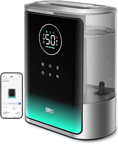 Dreo 8L Smart Humidifier Large Room 600ft², HM717S, 80H Runtime Supersized Warm and Cool Mist Humidifiers for Bedroom Baby, 28dB Quiet Air Humidifier for Plants Indoor, Home, Whole House, Silver