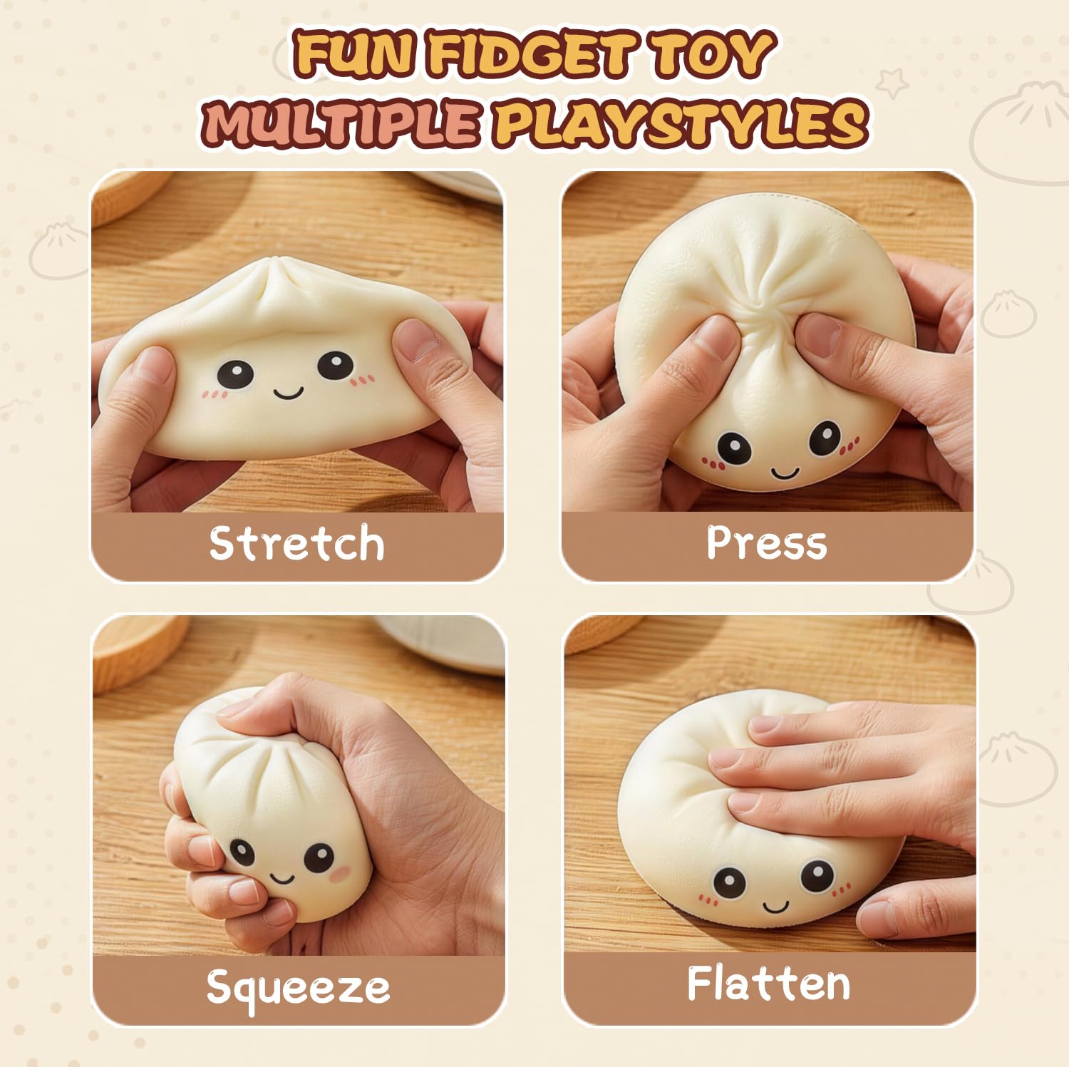 2PC Dumpling Squishy, Dumpling Squishies Fidget Sensory Toys, Colorful Dumplings Stress Balls for Anxiety Relief, Bao Bun Squishy for Kids Adults Presents — view 3